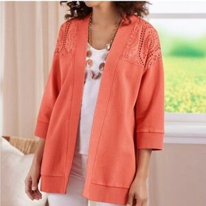 Soft Surroundings Ellie Coral Cardigan with eyelet Accents